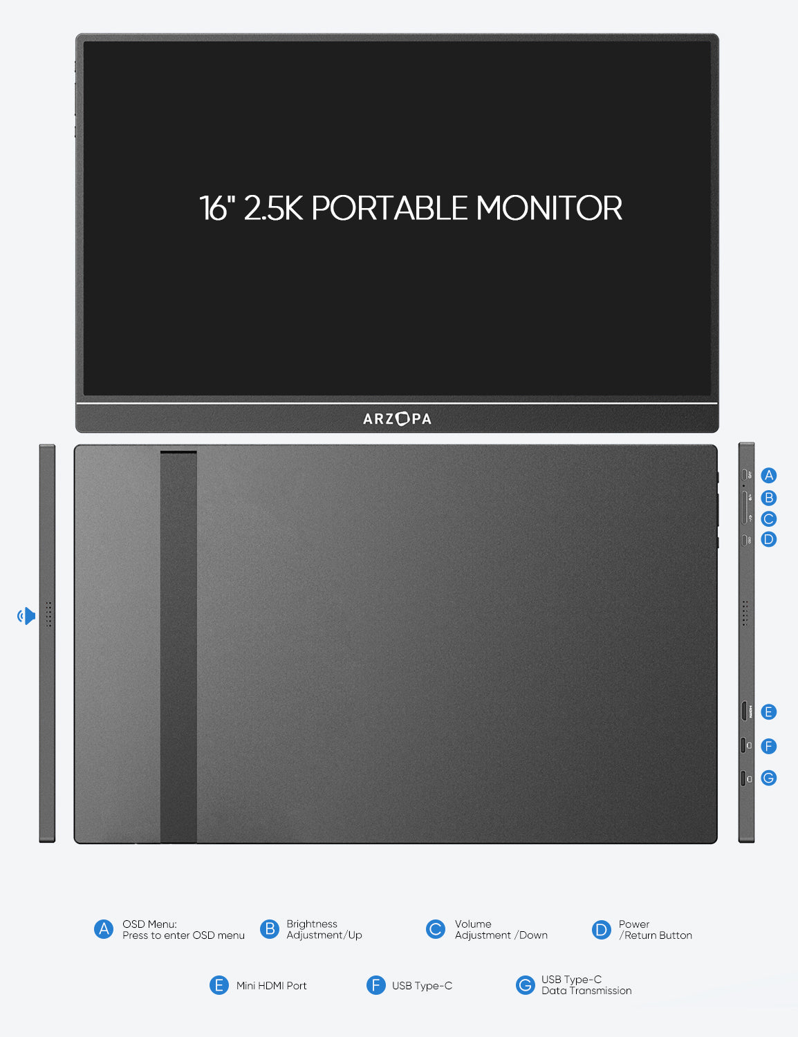 Arzopa Z1RC 16" 2.5K 16:10 Portable Monitor 123%sRGB