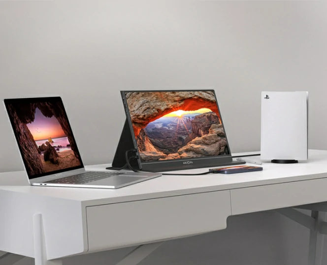 Arzopa s1 table 39,6 cm (15,6") | 1920x1080 ips 5ms | prenosni monitor 1 Arzopa s1 table 15,6 prenosni monitor na delovni mizi ob prenosniku in konzoli