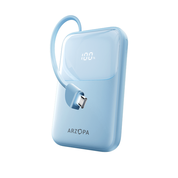 ARZOPA Portable Power Bank 10000mAh, 22.5W Fast Charging, Built-in USB-C