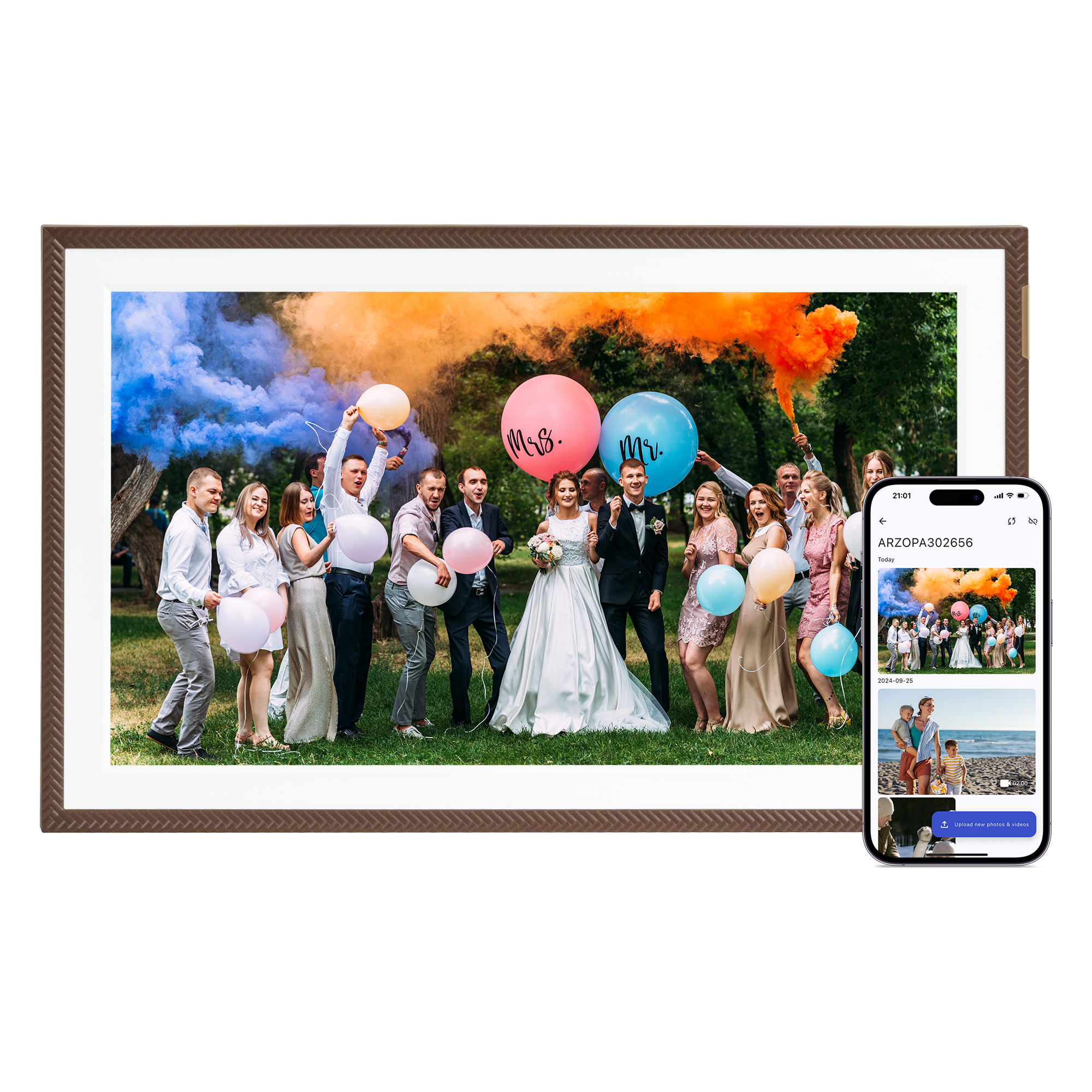 ARZOPA D15 15.6” WiFi Digital Photo Frame| Elegant Brown&Anti-Glare