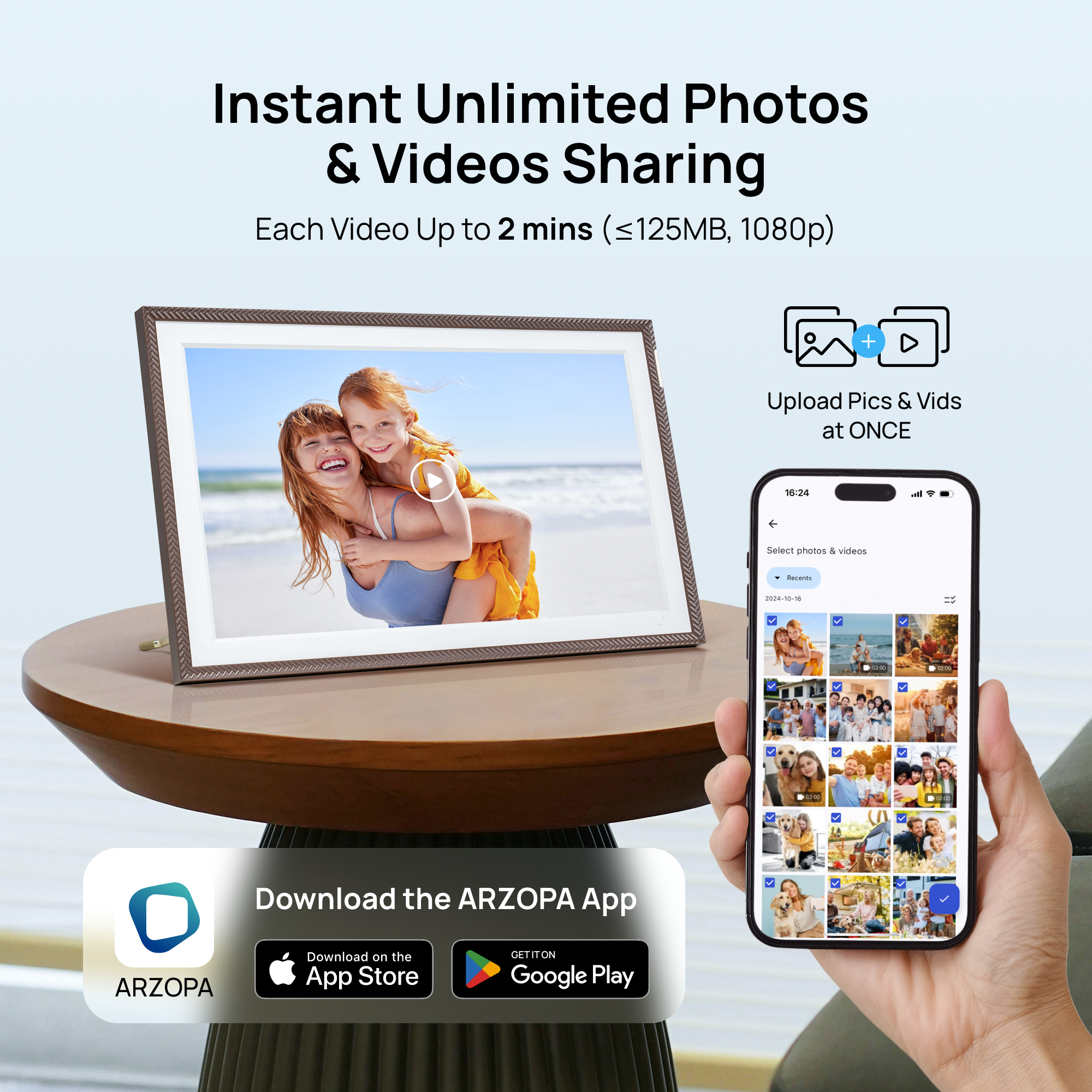 ARZOPA D15 15.6” WiFi Digital Photo Frame| Elegant Brown&Anti-Glare
