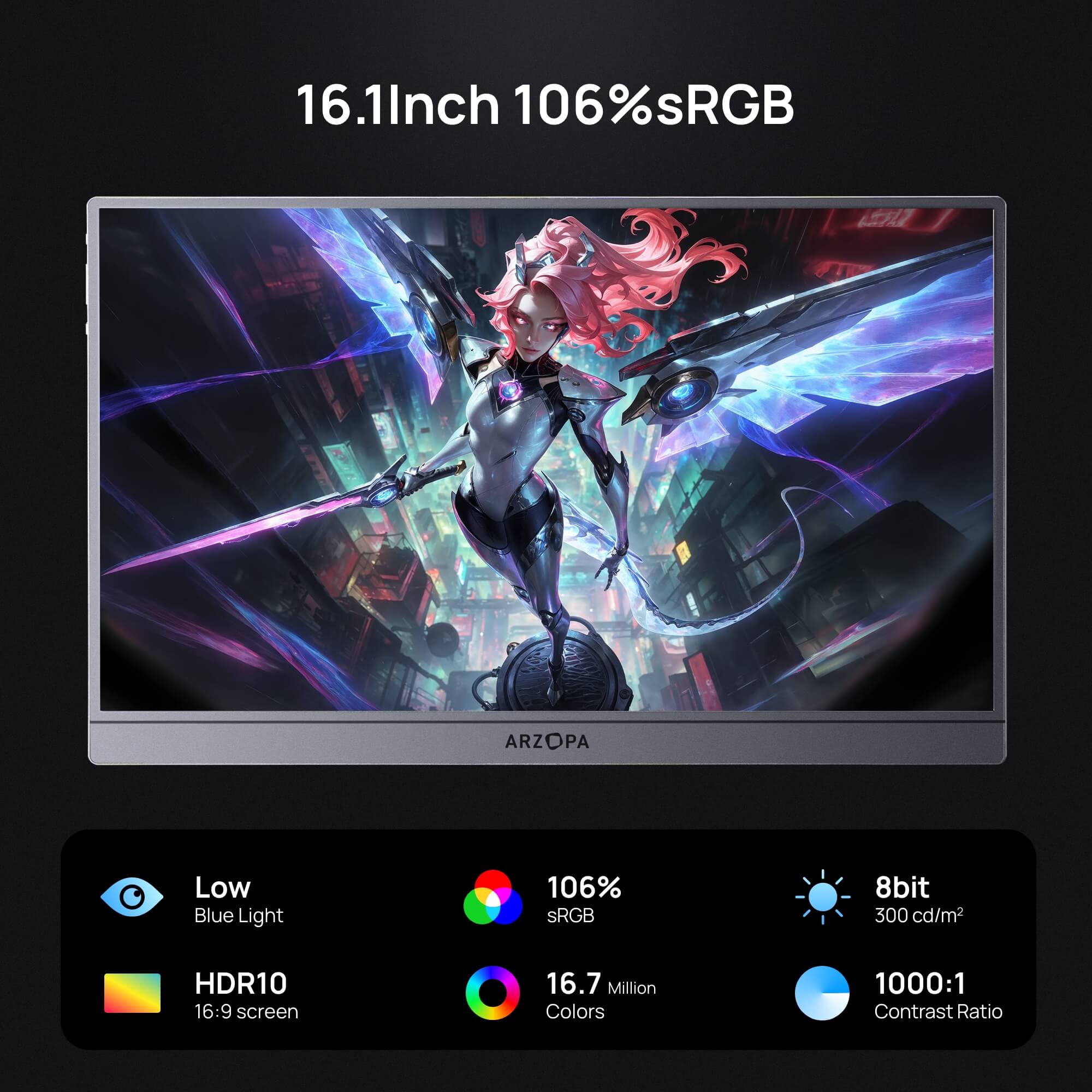 Arzopa Z1FC Gray 16.1" 144Hz Portable Monitor with Sleeve Bag
