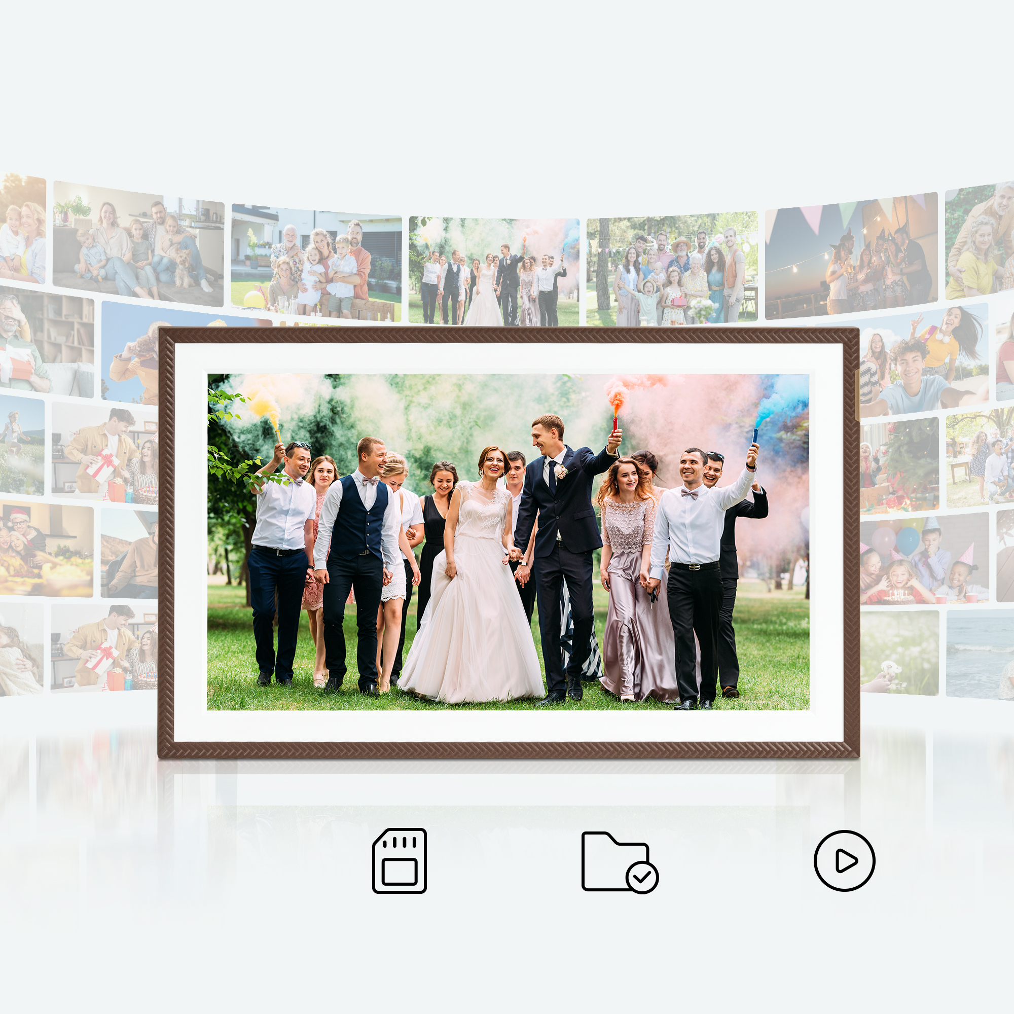 ARZOPA D15 15.6” WiFi Digital Photo Frame| Elegant Brown&Anti-Glare