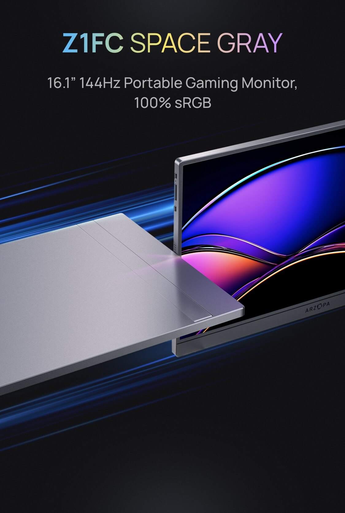 New Gray 144Hz Portable Monitor with Anti-Glare & Slim Bezel