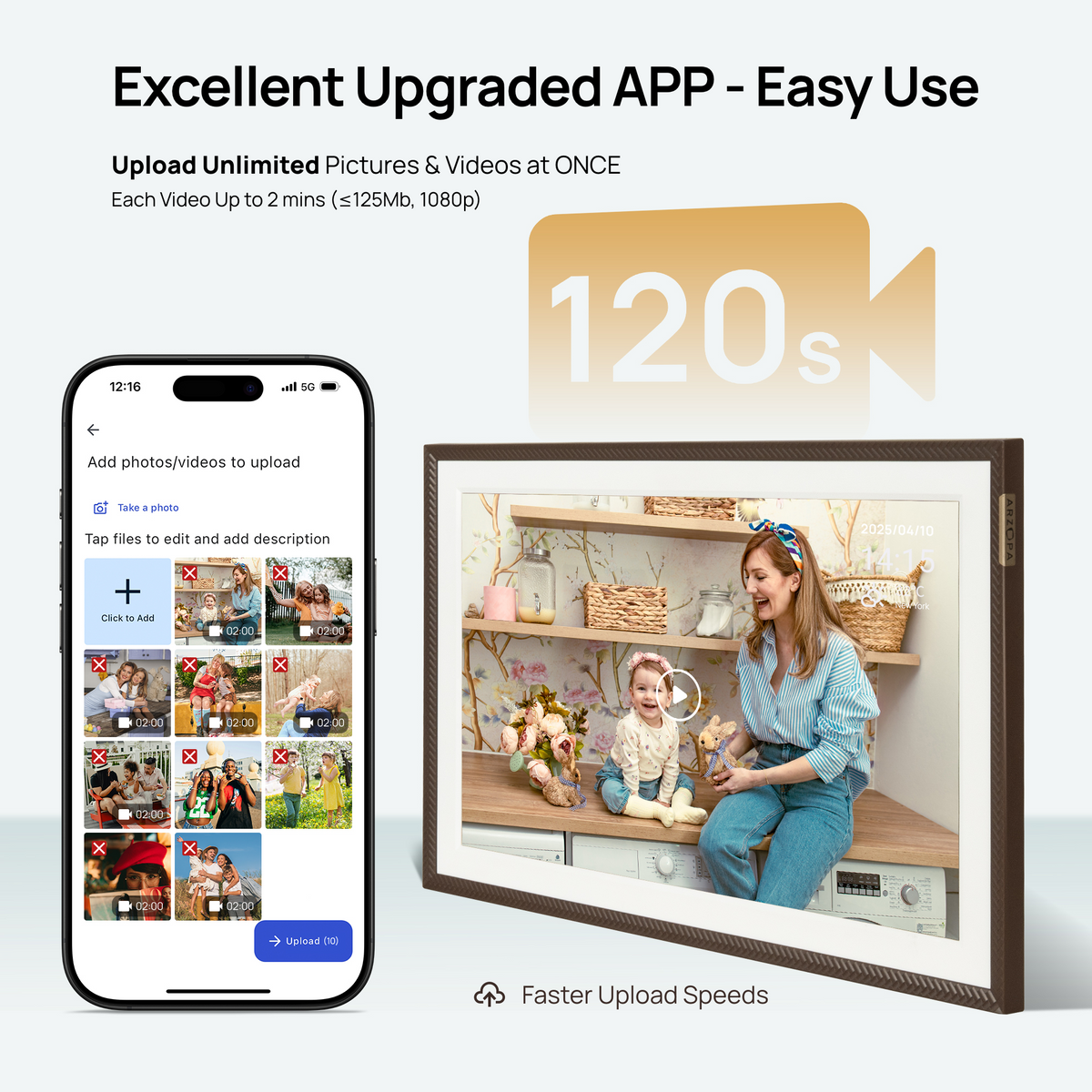 ARZOPA D15 15.6” WiFi Digital Photo Frame| Elegant Brown&Anti-Glare