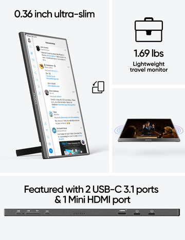 Arzopa Z1C Portable Monitor | 16.1" FHD 1080P Display with 100% sRGB