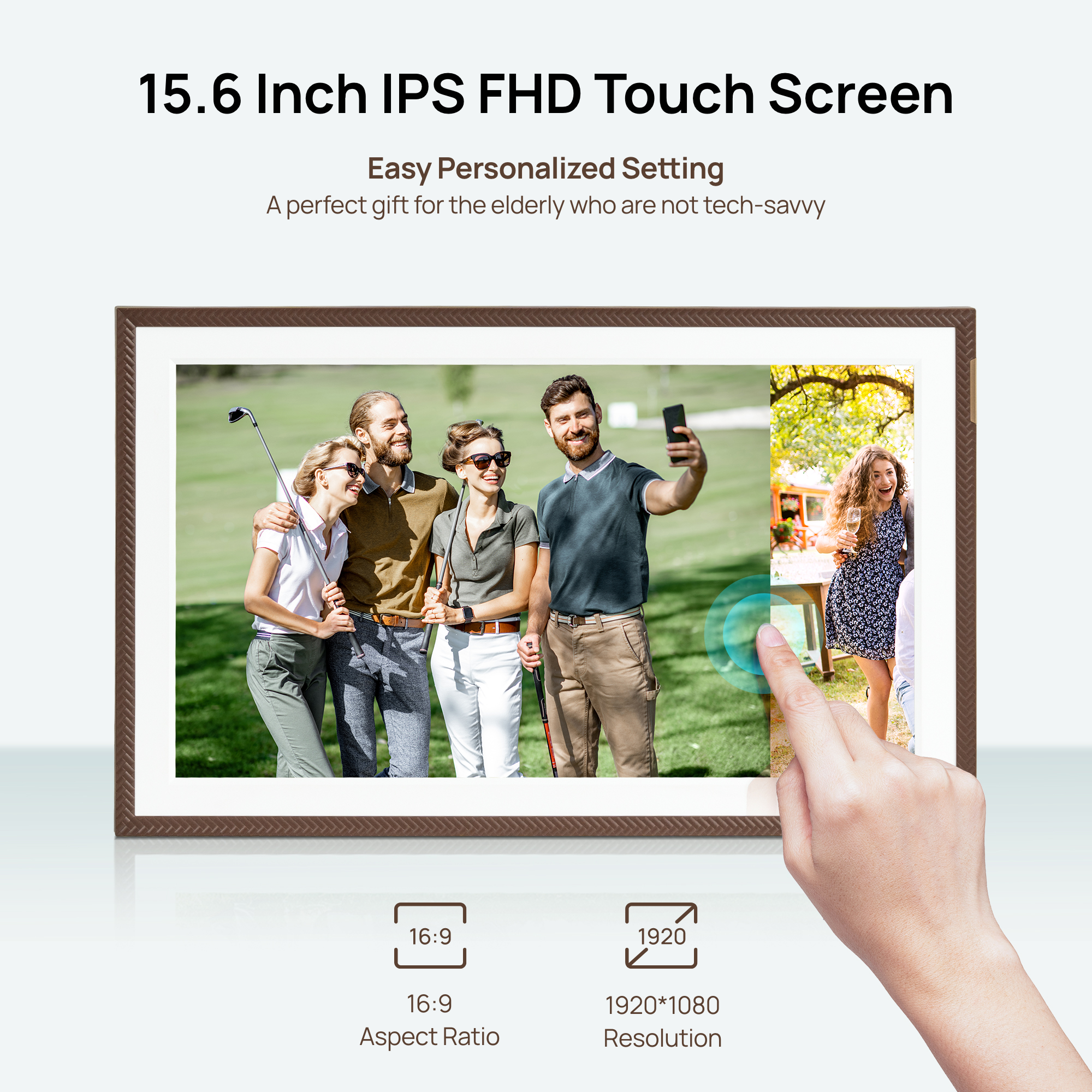 ARZOPA D15 15.6” WiFi Digital Photo Frame| Elegant Brown&Anti-Glare