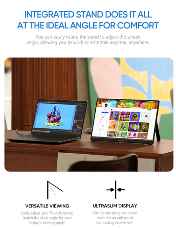 Arzopa Z1C Portable Monitor | 16.1" FHD 1080P Display with 100% sRGB