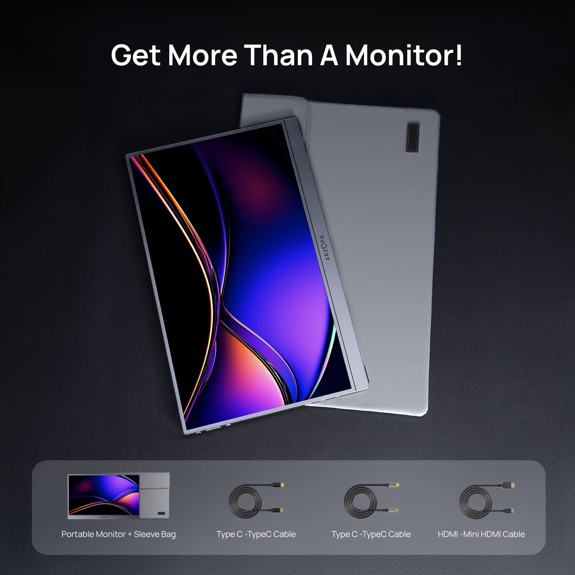 Arzopa Z1FC Gray 16.1" 144Hz Portable Monitor with Sleeve Bag