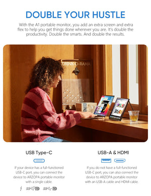 Arzopa A1 15.6 Inch FHD Lightweight Portable Travel Monitor - Arzopa