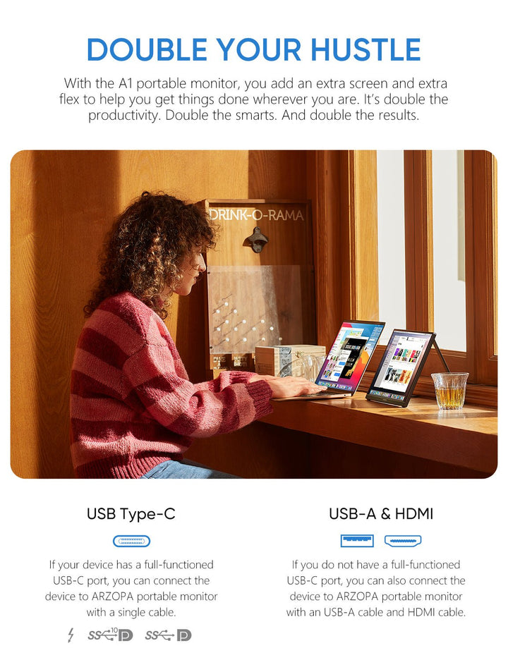 Arzopa A1 15.6 Inch FHD Lightweight Portable Travel Monitor - Arzopa