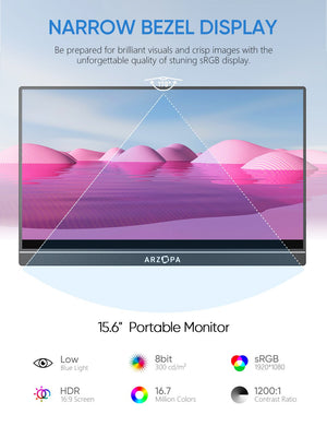 Arzopa A1 15.6 Inch FHD Lightweight Portable Travel Monitor - Arzopa