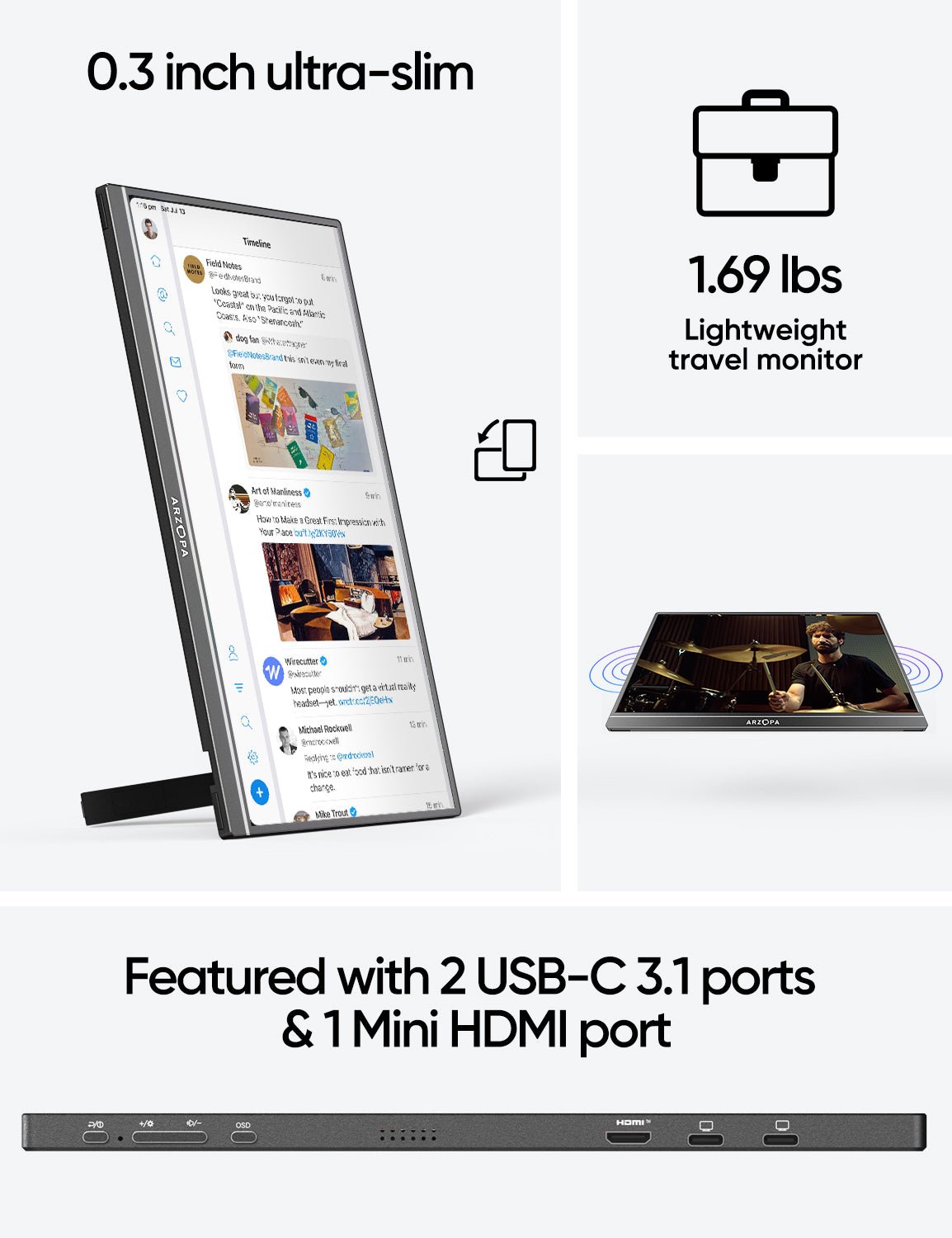 Arzopa A1M 17.3" Large 1080p Portable Monitor - Arzopa