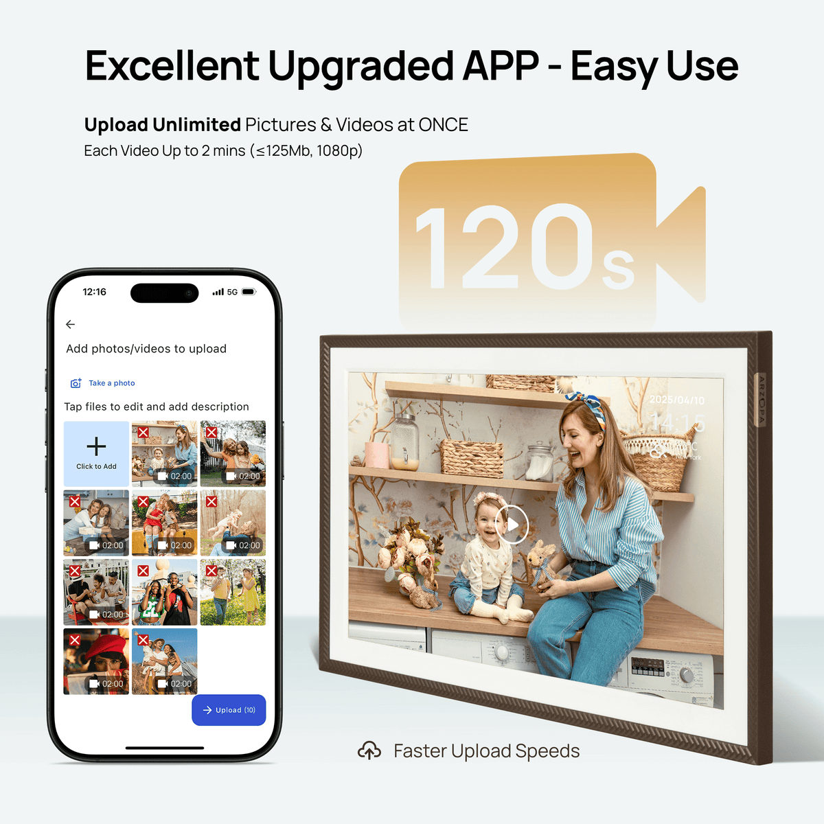 ARZOPA D15 15.6” WiFi Digital Photo Frame| Elegant Brown&Anti-Glare - Arzopa