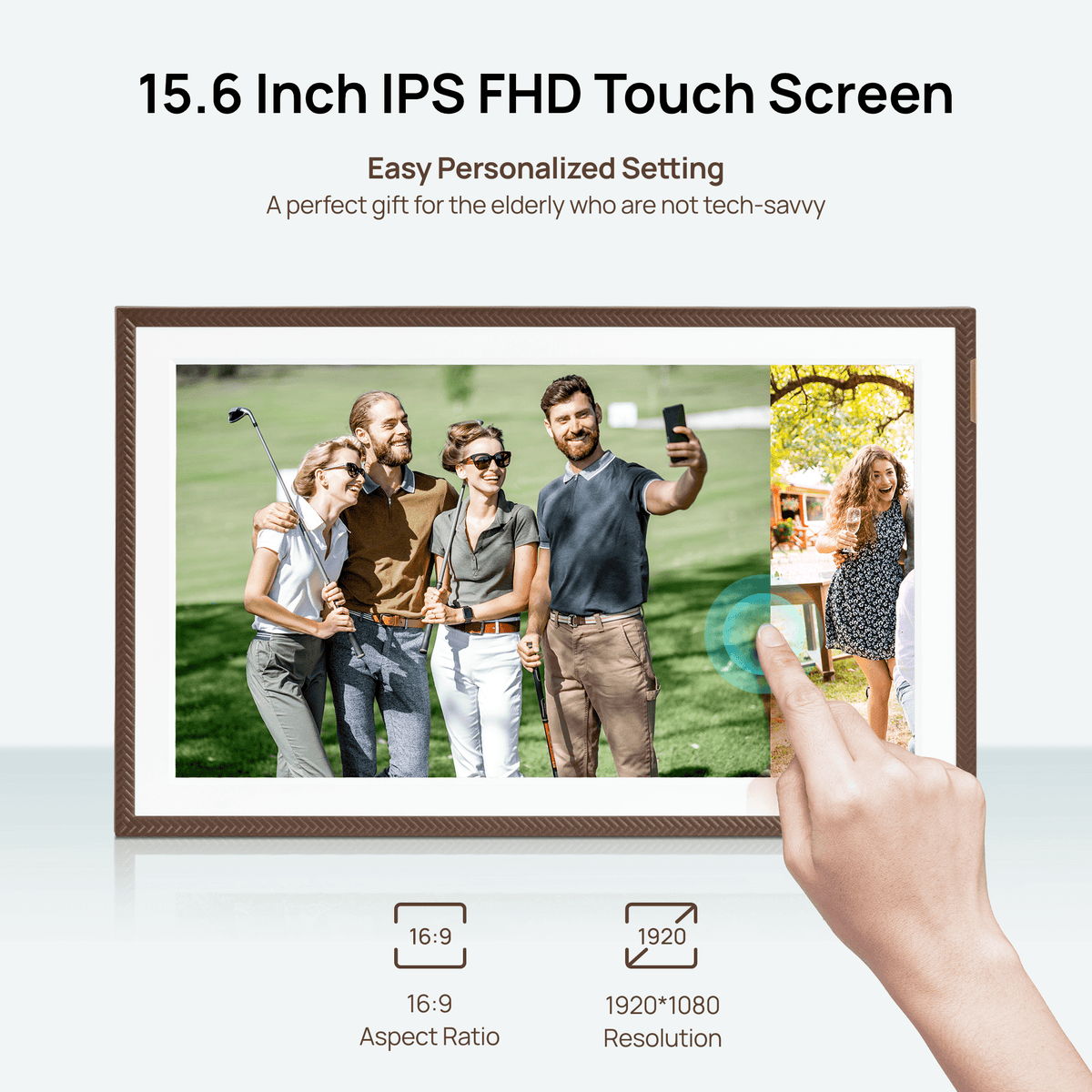 ARZOPA D15 15.6” WiFi Digital Photo Frame| Elegant Brown&Anti-Glare - Arzopa