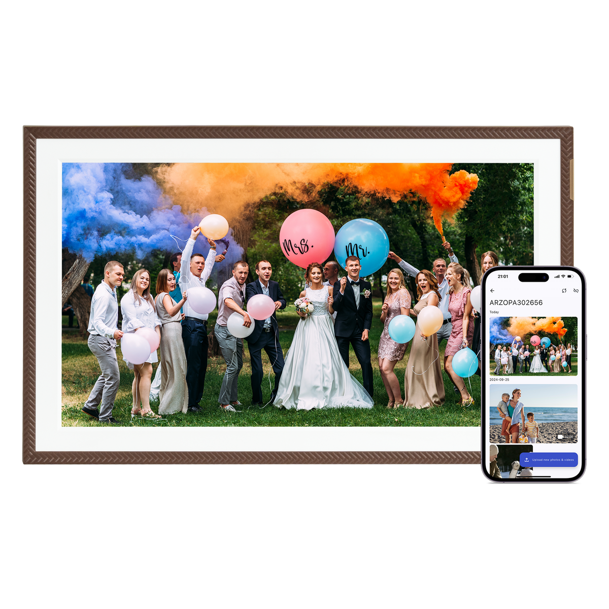 ARZOPA D15 15.6” WiFi Digital Photo Frame| Elegant Brown&Anti-Glare - Arzopa
