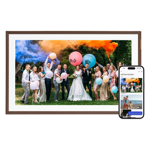 ARZOPA D15 15.6” WiFi Digital Photo Frame| Elegant Brown&Anti-Glare - Arzopa