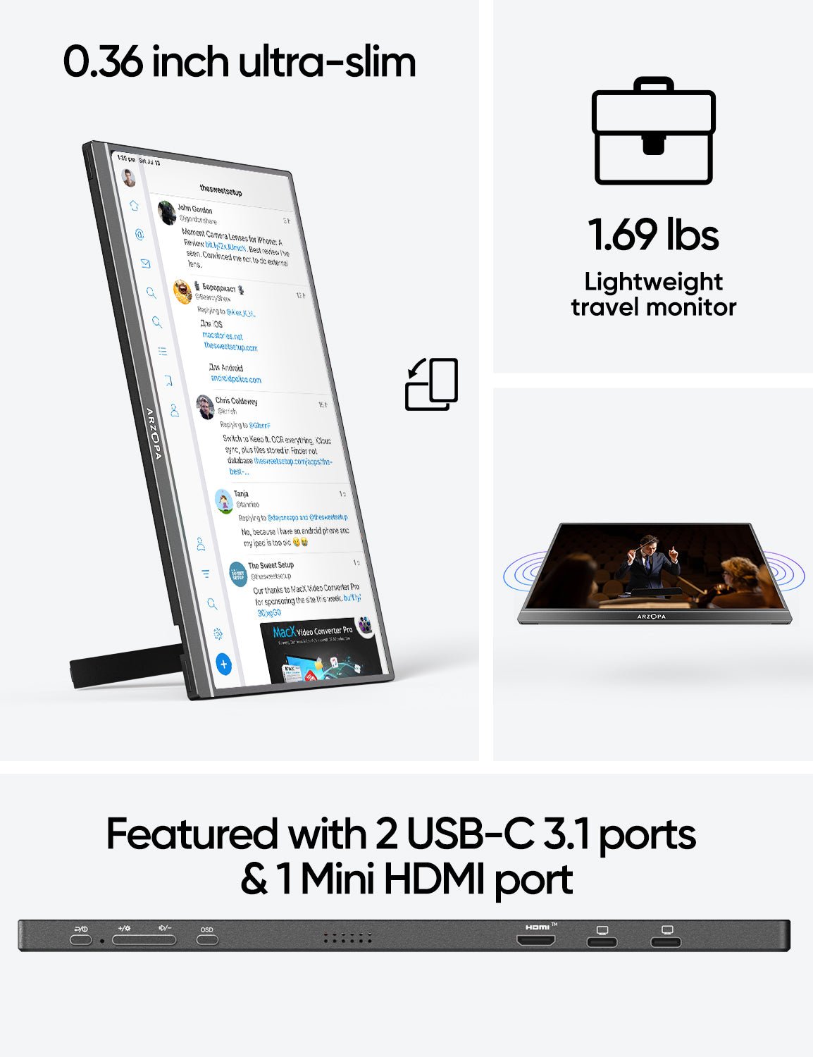 Arzopa Z1C 16.1" FHD 100%sRGB Best Portable Display Screen - Arzopa