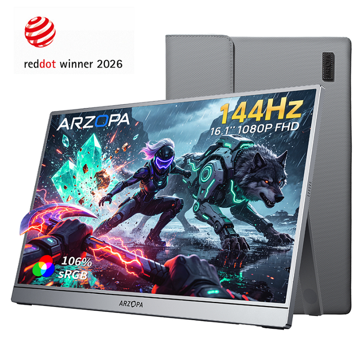 Arzopa Z1FC Gray 16.1" 144Hz Portable Monitor with Sleeve Bag - Arzopa