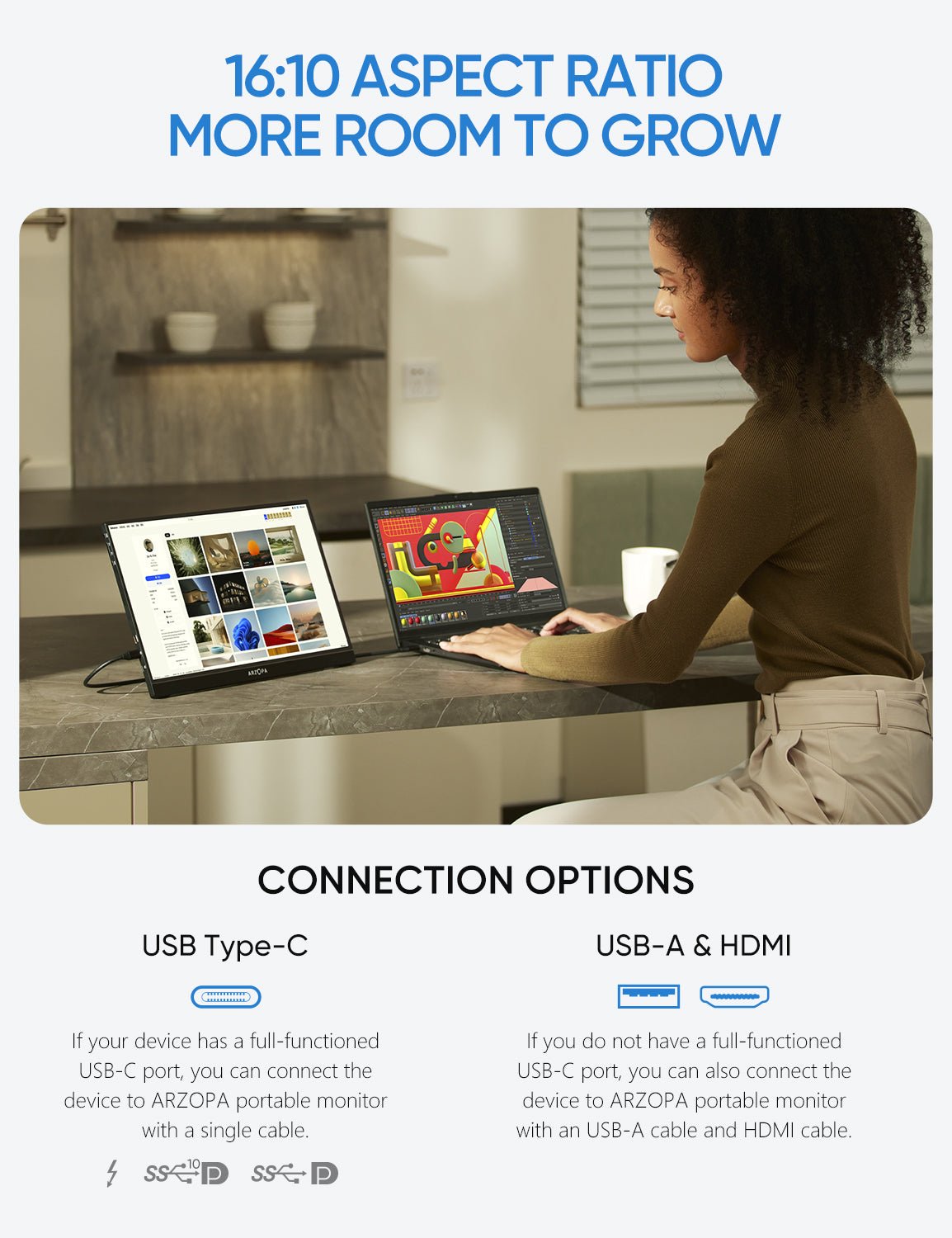 Arzopa Z1RC 16" 2.5K 16:10 Portable Monitor 123%sRGB - Arzopa