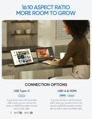 Arzopa Z1RC 16" 2.5K 16:10 Portable Monitor 123%sRGB - Arzopa