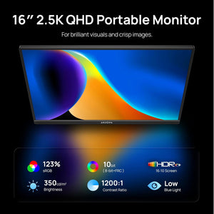 Arzopa Z1RC 16" 2.5K 16:10 Portable Monitor 123%sRGB - Arzopa