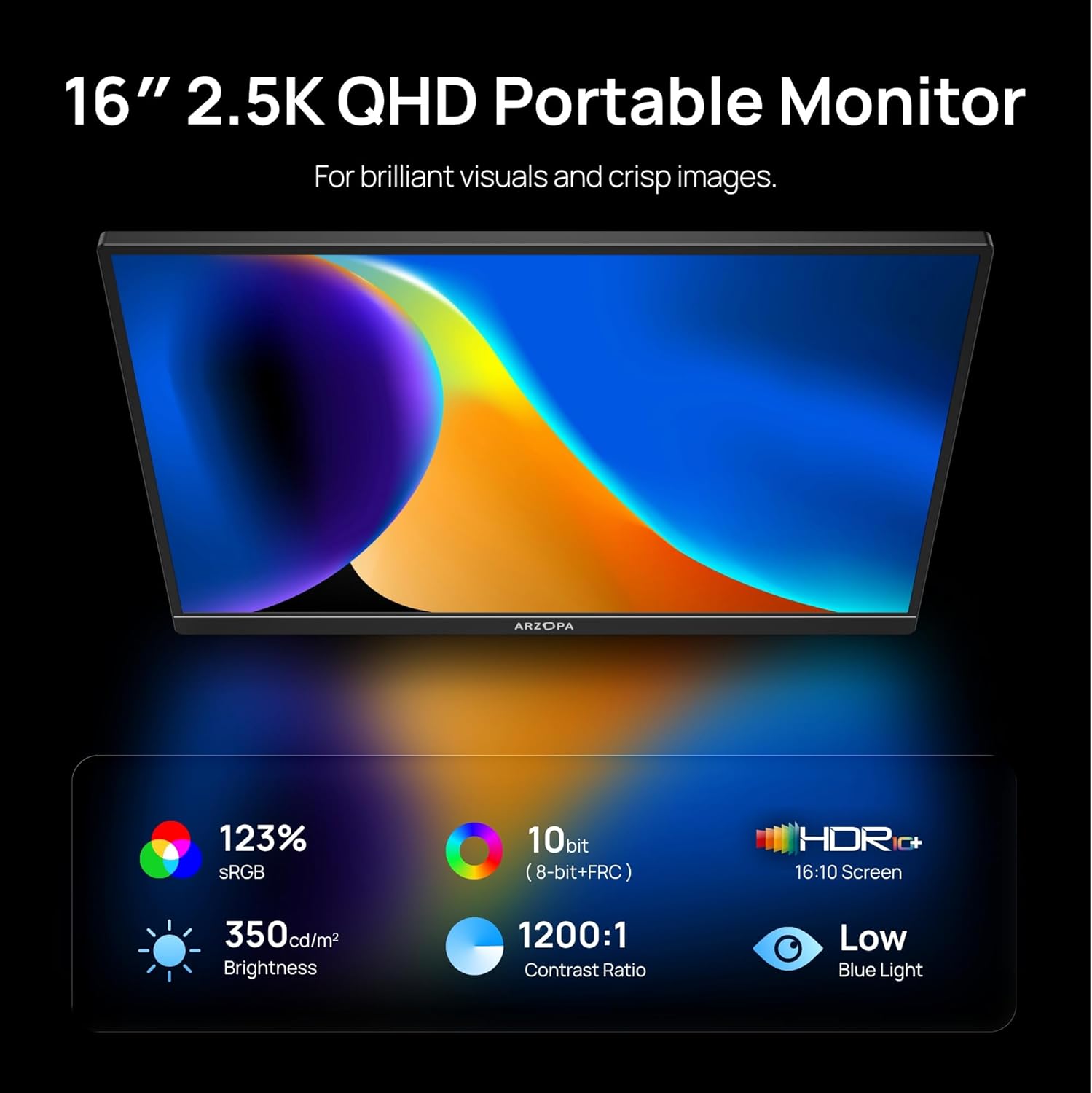 Arzopa Z1RC 16" 2.5K 16:10 Portable Monitor 123%sRGB