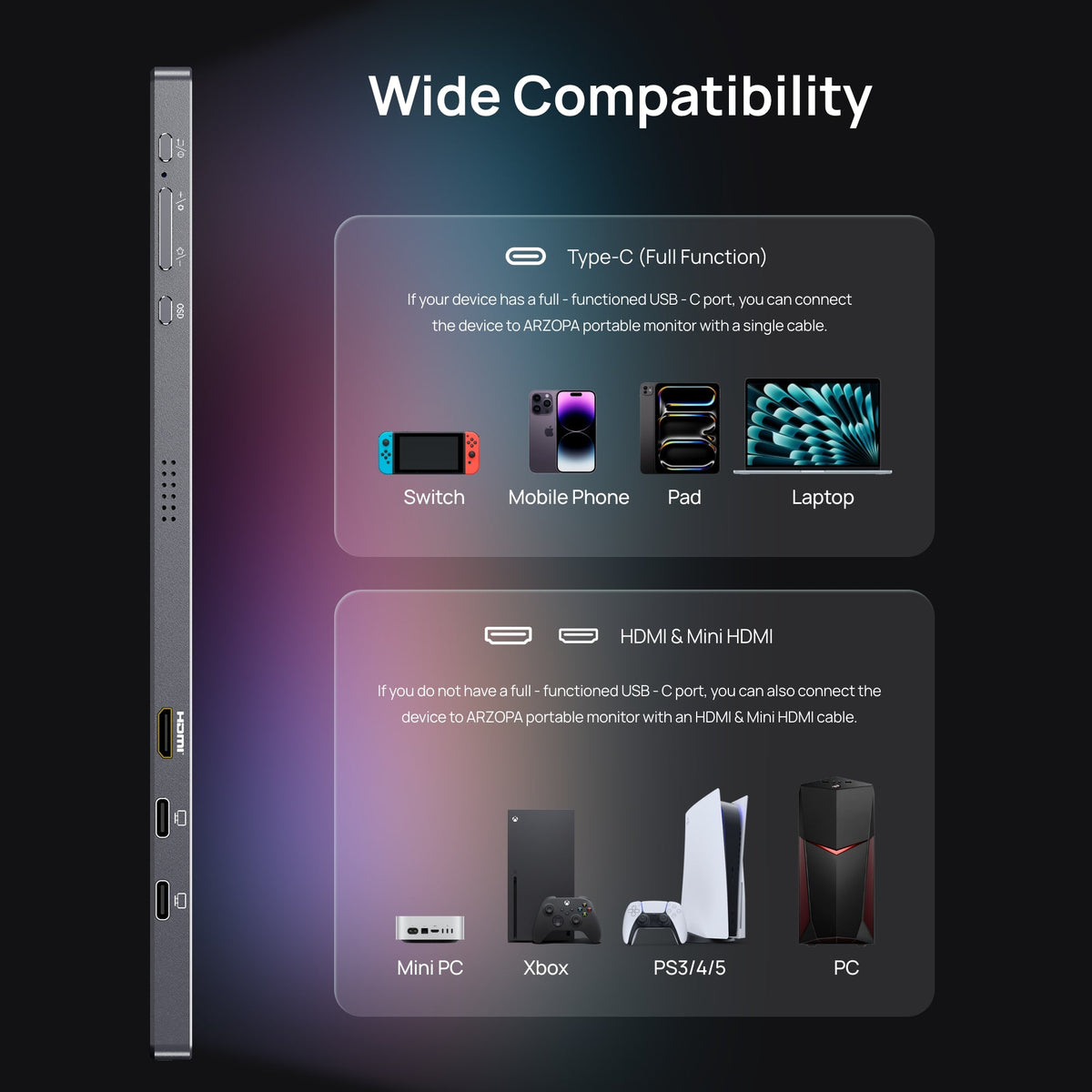 Arzopa Z3FC 16.1" 2.5K 180Hz Portable Gaming Monitor FreeSync - Arzopa