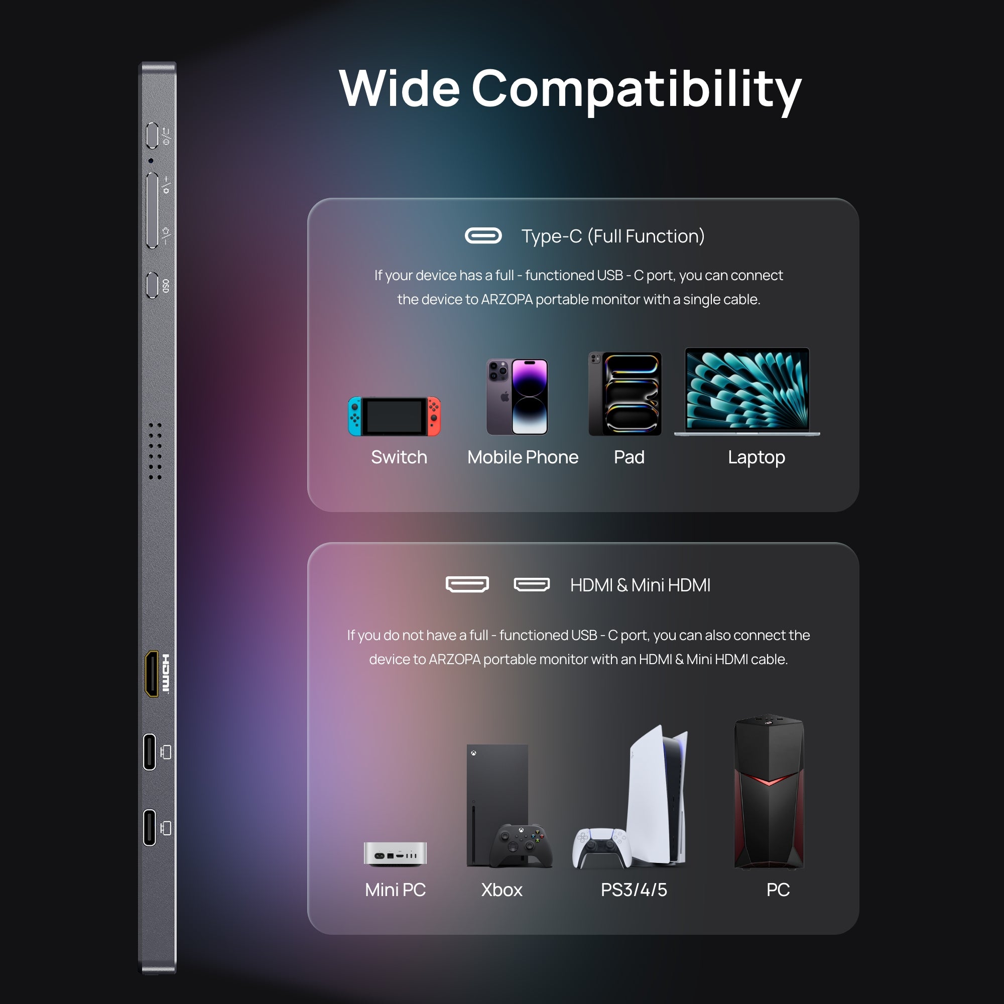 Arzopa Z3FC 16.1" 2.5K 180Hz Portable Gaming Monitor FreeSync