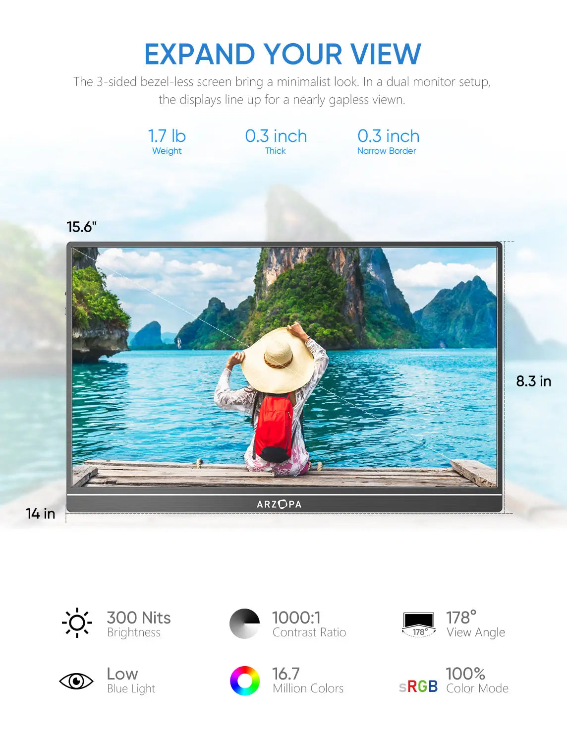 Monitor portátil Arzopa S1 de 15,6 Pulgadas 1920×1080 Full HD por